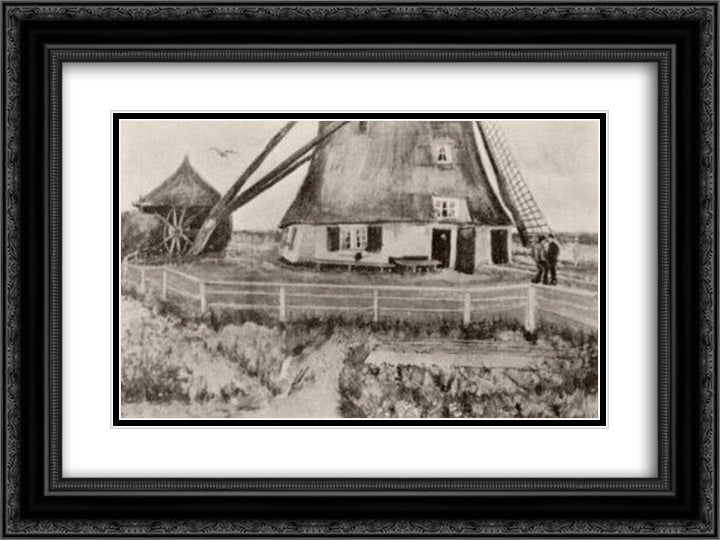 Lower Part of the Windmill De Laakmolen 24x18 Black Ornate Wood Framed Art Print Poster with Double Matting by Van Gogh, Vincent