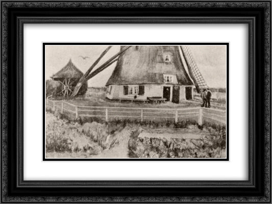 Lower Part of the Windmill De Laakmolen 24x18 Black Ornate Wood Framed Art Print Poster with Double Matting by Van Gogh, Vincent