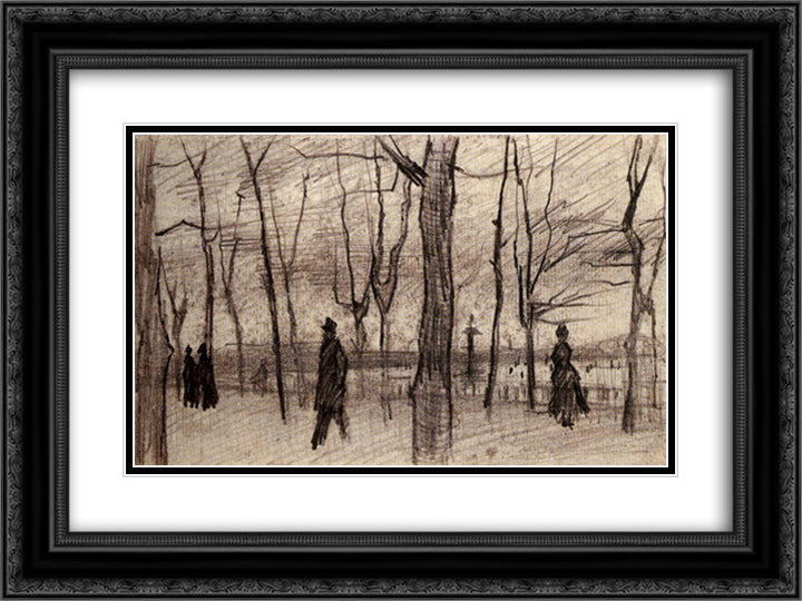 Luxembourg Garden in Paris 24x18 Black Ornate Wood Framed Art Print Poster with Double Matting by Van Gogh, Vincent
