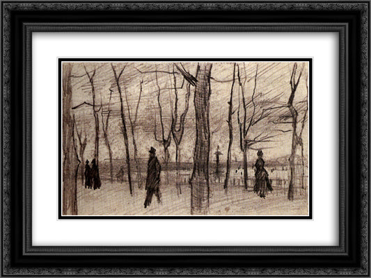 Luxembourg Garden in Paris 24x18 Black Ornate Wood Framed Art Print Poster with Double Matting by Van Gogh, Vincent