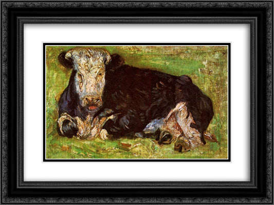 Lying Cow 24x18 Black Ornate Wood Framed Art Print Poster with Double Matting by Van Gogh, Vincent