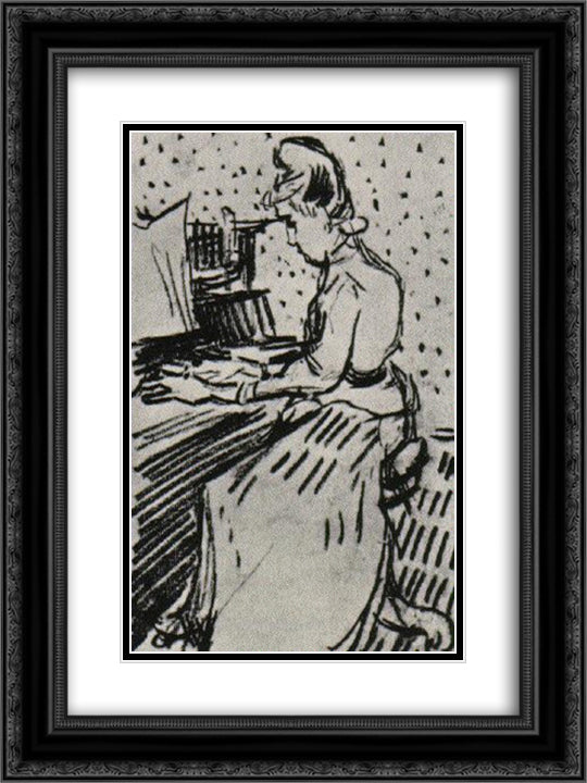 Mademoiselle Gachet at the Piano 18x24 Black Ornate Wood Framed Art Print Poster with Double Matting by Van Gogh, Vincent