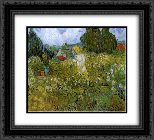 Mademoiselle Gachet in her garden at Auvers-sur-Oise 22x20 Black Ornate Wood Framed Art Print Poster with Double Matting by Van Gogh, Vincent