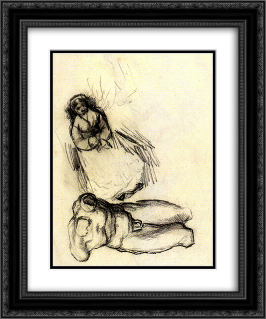 Male Torso and Study for Portrait of a Woman with Flowers 20x24 Black Ornate Wood Framed Art Print Poster with Double Matting by Van Gogh, Vincent