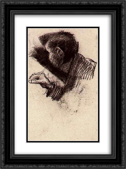 Man, Drawing or Writing 18x24 Black Ornate Wood Framed Art Print Poster with Double Matting by Van Gogh, Vincent