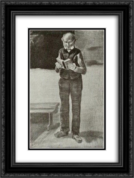 Man, Standing, Reading a Book 18x24 Black Ornate Wood Framed Art Print Poster with Double Matting by Van Gogh, Vincent
