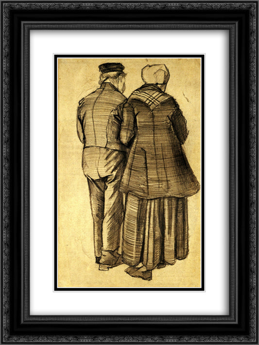 Man and Woman Seen from the Back 18x24 Black Ornate Wood Framed Art Print Poster with Double Matting by Van Gogh, Vincent