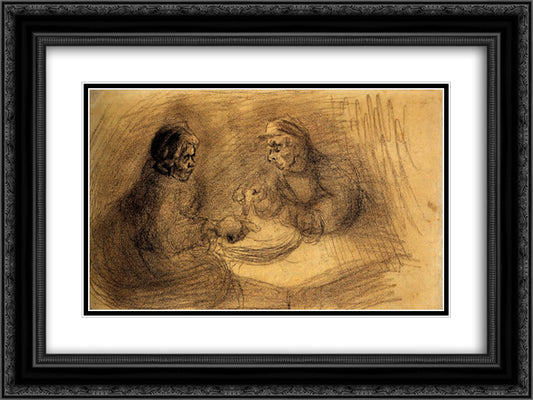 Man and Woman Sharing a Meal 24x18 Black Ornate Wood Framed Art Print Poster with Double Matting by Van Gogh, Vincent