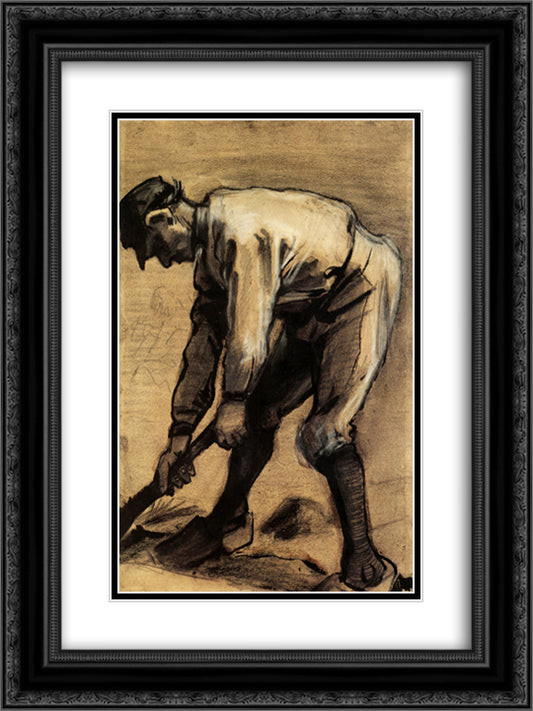 Man Breaking Up the Soil 18x24 Black Ornate Wood Framed Art Print Poster with Double Matting by Van Gogh, Vincent