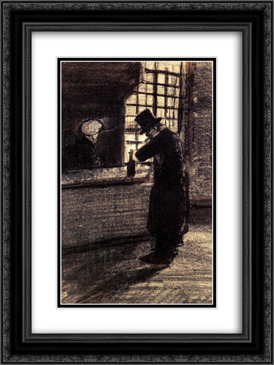 Man in a Village Inn 18x24 Black Ornate Wood Framed Art Print Poster with Double Matting by Van Gogh, Vincent
