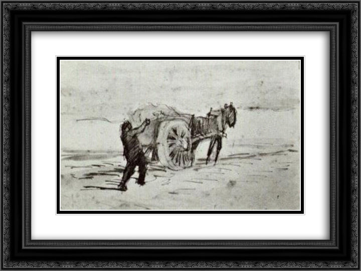 Man Loading a Cart 24x18 Black Ornate Wood Framed Art Print Poster with Double Matting by Van Gogh, Vincent