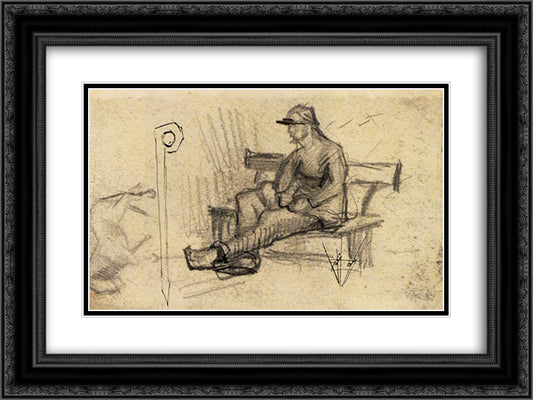 Man on a Bench 24x18 Black Ornate Wood Framed Art Print Poster with Double Matting by Van Gogh, Vincent