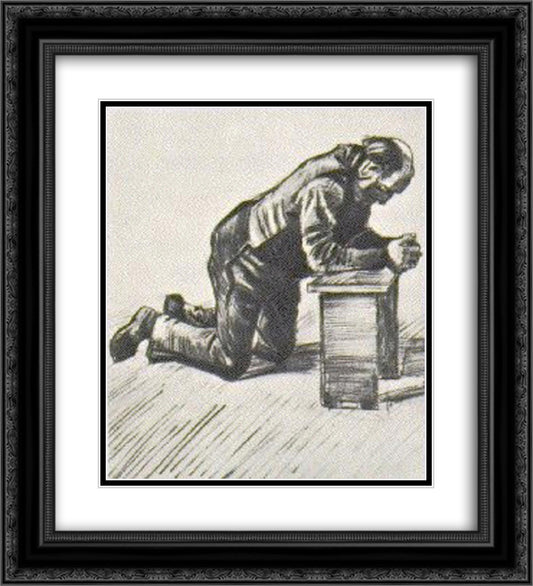 Man Praying 20x22 Black Ornate Wood Framed Art Print Poster with Double Matting by Van Gogh, Vincent