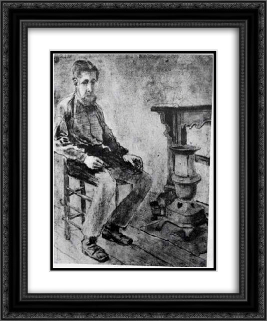 Man Sitting by the Stove The Pauper 20x24 Black Ornate Wood Framed Art Print Poster with Double Matting by Van Gogh, Vincent
