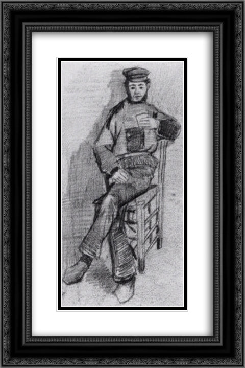 Man Sitting with a Glass in His Hand 16x24 Black Ornate Wood Framed Art Print Poster with Double Matting by Van Gogh, Vincent