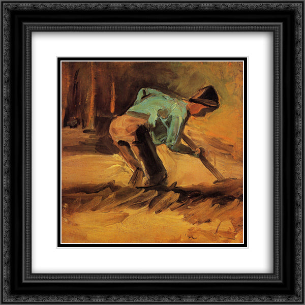 Man Stooping with Stick or Spade 20x20 Black Ornate Wood Framed Art Print Poster with Double Matting by Van Gogh, Vincent