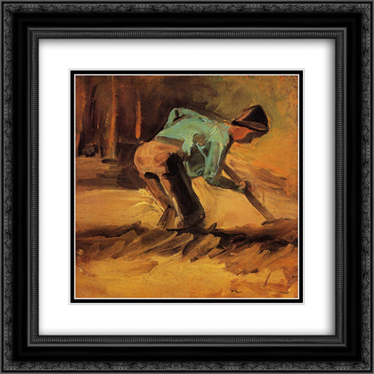 Man Stooping with Stick or Spade 20x20 Black Ornate Wood Framed Art Print Poster with Double Matting by Van Gogh, Vincent
