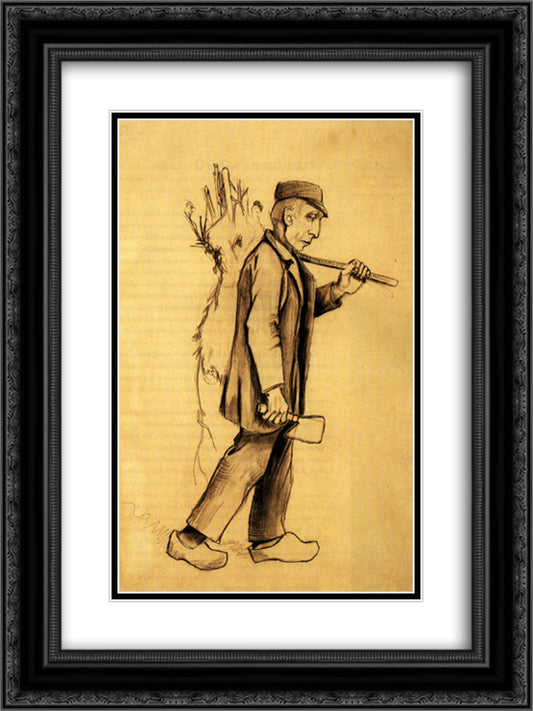 Man with a Sack of Wood 18x24 Black Ornate Wood Framed Art Print Poster with Double Matting by Van Gogh, Vincent