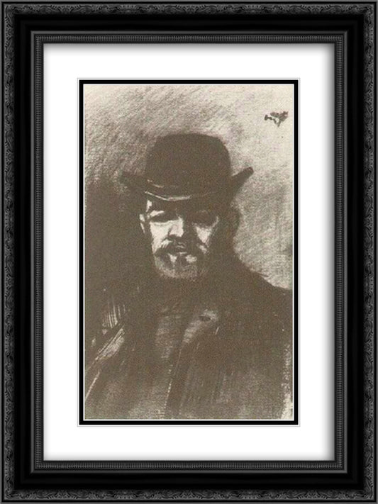 Man with Bowler 18x24 Black Ornate Wood Framed Art Print Poster with Double Matting by Van Gogh, Vincent