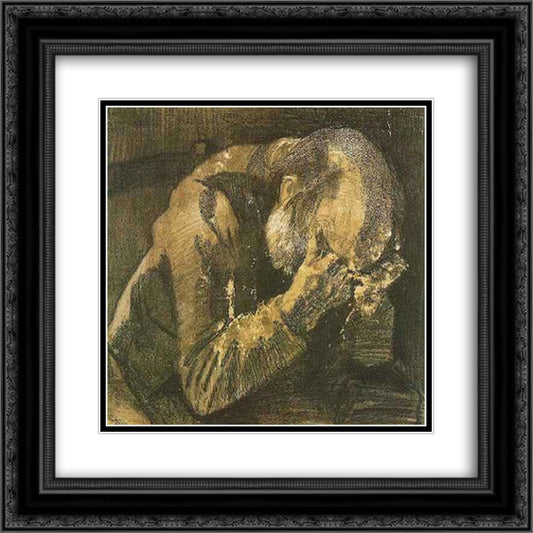 Man with his head in his hands 20x20 Black Ornate Wood Framed Art Print Poster with Double Matting by Van Gogh, Vincent