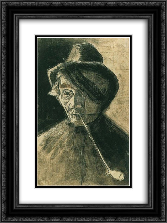 Man with Pipe and Eye Bandage 18x24 Black Ornate Wood Framed Art Print Poster with Double Matting by Van Gogh, Vincent