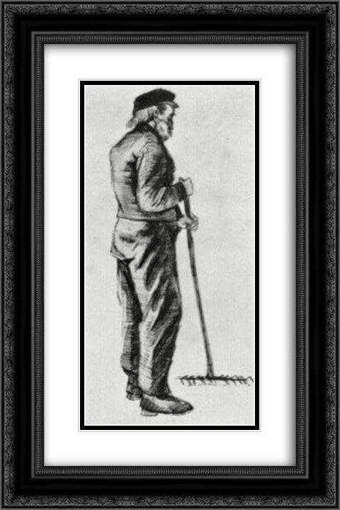 Man with Rake 16x24 Black Ornate Wood Framed Art Print Poster with Double Matting by Van Gogh, Vincent