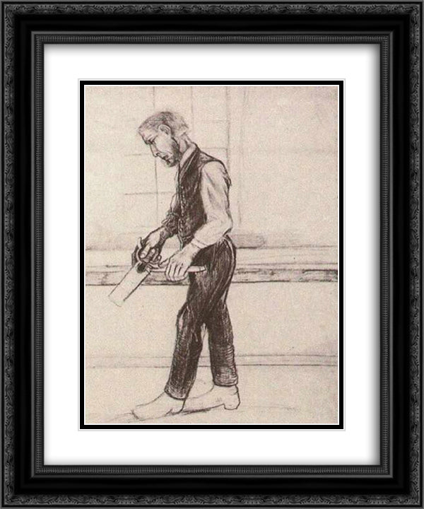 Man with Saw 20x24 Black Ornate Wood Framed Art Print Poster with Double Matting by Van Gogh, Vincent