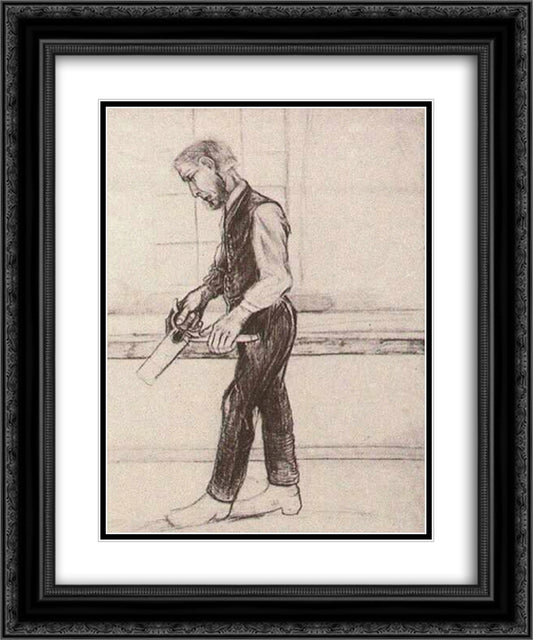 Man with Saw 20x24 Black Ornate Wood Framed Art Print Poster with Double Matting by Van Gogh, Vincent