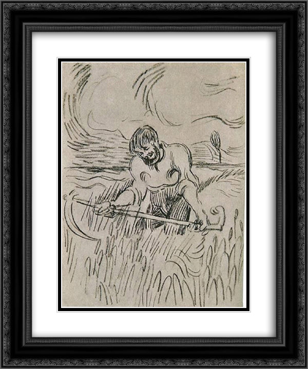 Man with Scythe in Wheat Field 20x24 Black Ornate Wood Framed Art Print Poster with Double Matting by Van Gogh, Vincent