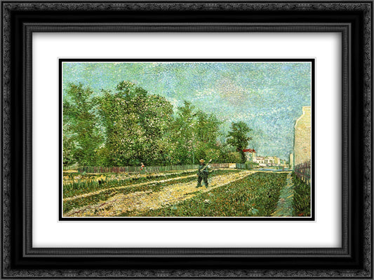 Man with Spade in a Suburb of Paris 24x18 Black Ornate Wood Framed Art Print Poster with Double Matting by Van Gogh, Vincent