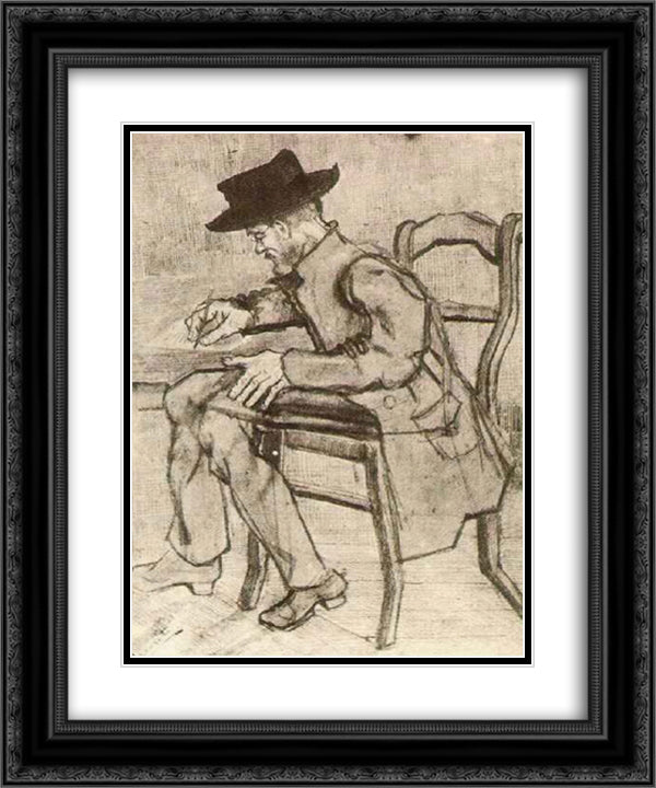 Man Writing Facing Left 20x24 Black Ornate Wood Framed Art Print Poster with Double Matting by Van Gogh, Vincent