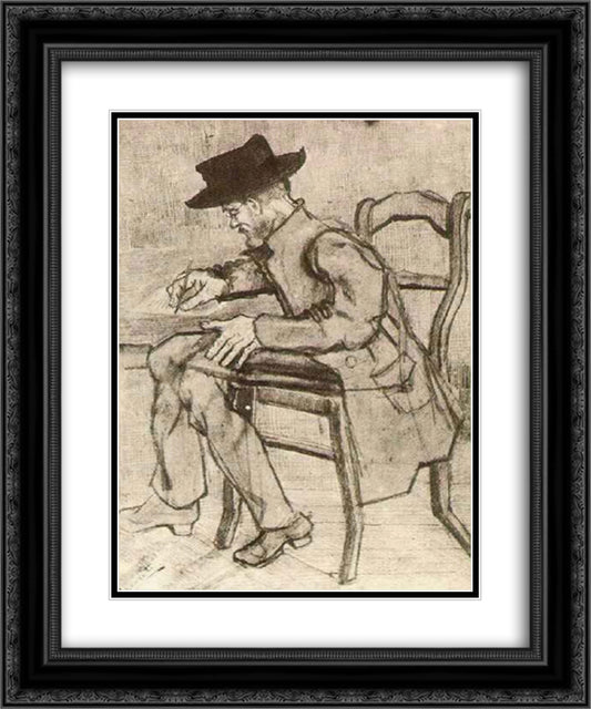 Man Writing Facing Left 20x24 Black Ornate Wood Framed Art Print Poster with Double Matting by Van Gogh, Vincent