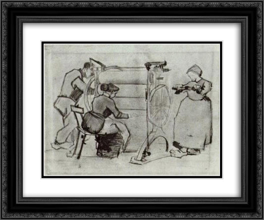 Mangle with Two Women and a Man 24x20 Black Ornate Wood Framed Art Print Poster with Double Matting by Van Gogh, Vincent