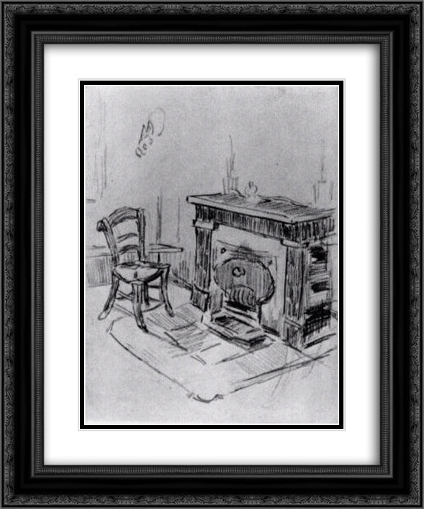 Mantelpiece with Chair 20x24 Black Ornate Wood Framed Art Print Poster with Double Matting by Van Gogh, Vincent