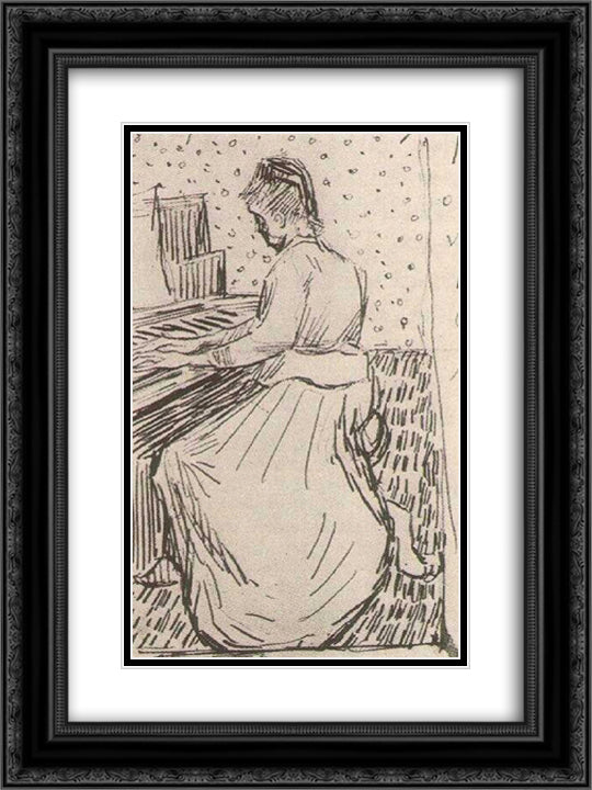 Marguerite Gachet at the Piano 18x24 Black Ornate Wood Framed Art Print Poster with Double Matting by Van Gogh, Vincent