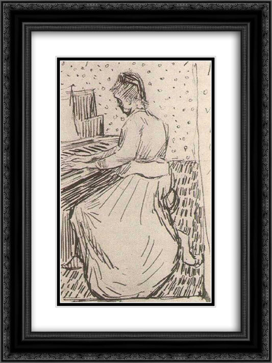 Marguerite Gachet at the Piano 18x24 Black Ornate Wood Framed Art Print Poster with Double Matting by Van Gogh, Vincent