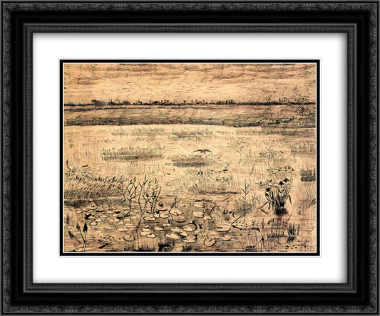 Marsh with Water Lillies 24x20 Black Ornate Wood Framed Art Print Poster with Double Matting by Van Gogh, Vincent