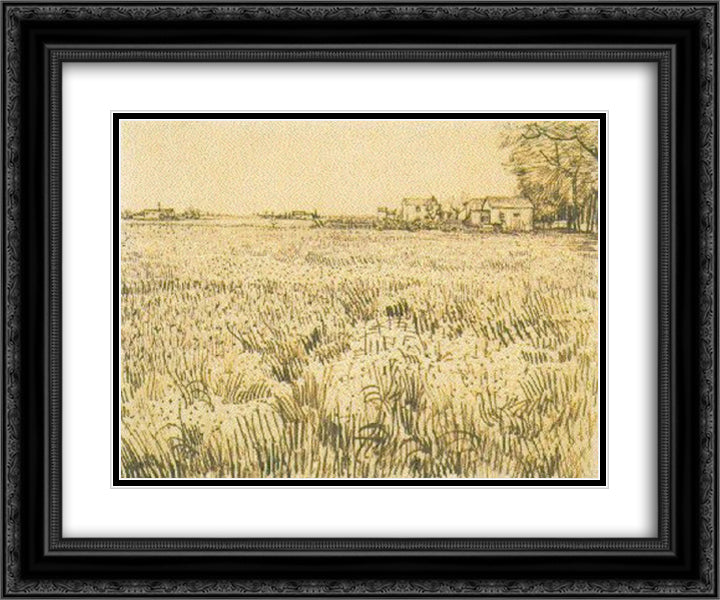 Meadow with Flowers 24x20 Black Ornate Wood Framed Art Print Poster with Double Matting by Van Gogh, Vincent