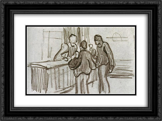Men in Front of the Counter in a Cafe 24x18 Black Ornate Wood Framed Art Print Poster with Double Matting by Van Gogh, Vincent