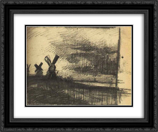 Mills in the Neighbourhood of Dordrecht 24x20 Black Ornate Wood Framed Art Print Poster with Double Matting by Van Gogh, Vincent