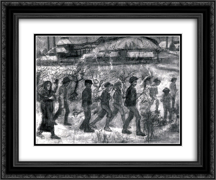 Miners 24x20 Black Ornate Wood Framed Art Print Poster with Double Matting by Van Gogh, Vincent