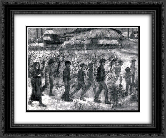 Miners 24x20 Black Ornate Wood Framed Art Print Poster with Double Matting by Van Gogh, Vincent