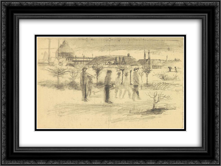 Miners in the Snow at Dawn 24x18 Black Ornate Wood Framed Art Print Poster with Double Matting by Van Gogh, Vincent