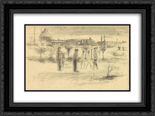 Miners in the Snow at Dawn 24x18 Black Ornate Wood Framed Art Print Poster with Double Matting by Van Gogh, Vincent