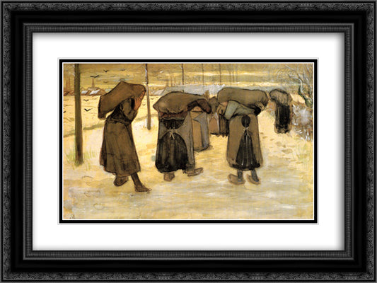 Miners' wives carrying sacks of coal 24x18 Black Ornate Wood Framed Art Print Poster with Double Matting by Van Gogh, Vincent