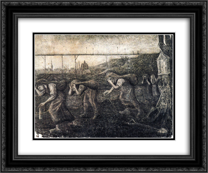 Miners Women Carrying Sacks (The Bearers of the Burden) 24x20 Black Ornate Wood Framed Art Print Poster with Double Matting by Van Gogh, Vincent