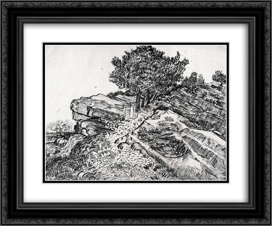 Montmajour 24x20 Black Ornate Wood Framed Art Print Poster with Double Matting by Van Gogh, Vincent
