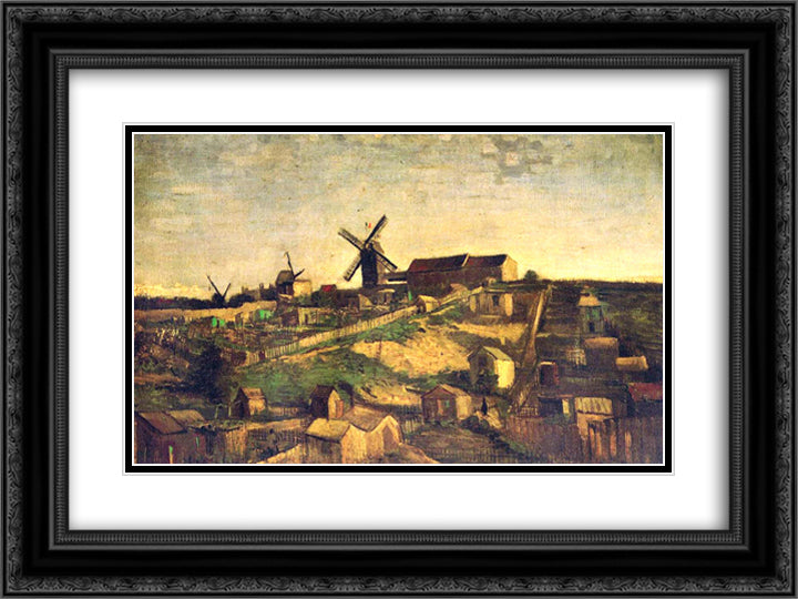 Montmartre the Quarry and Windmills 24x18 Black Ornate Wood Framed Art Print Poster with Double Matting by Van Gogh, Vincent