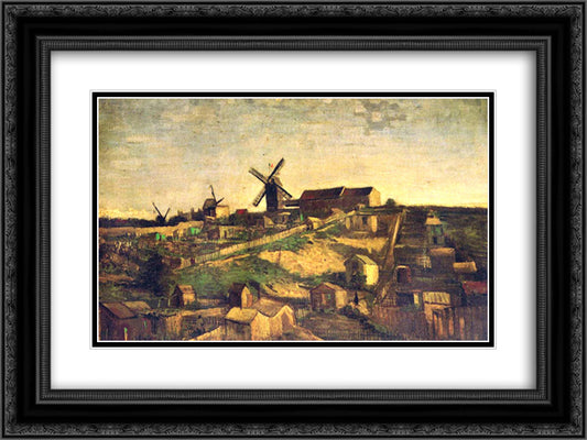 Montmartre the Quarry and Windmills 24x18 Black Ornate Wood Framed Art Print Poster with Double Matting by Van Gogh, Vincent