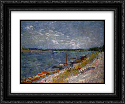 Moored Boats 24x20 Black Ornate Wood Framed Art Print Poster with Double Matting by Van Gogh, Vincent